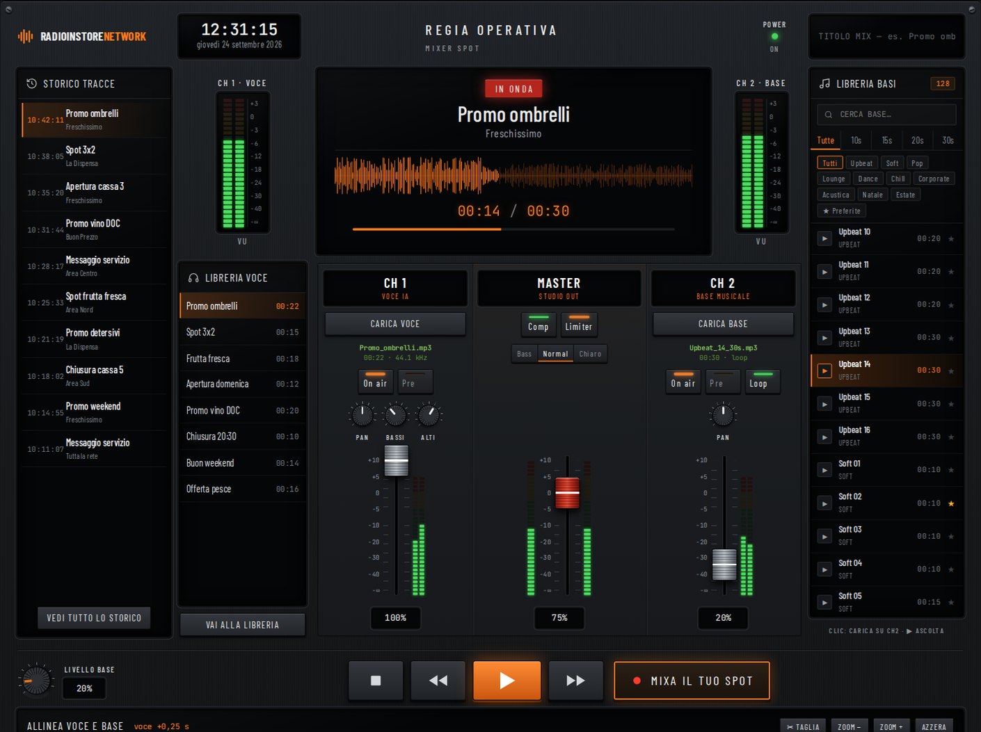 Mixer per unire voce e base musicale